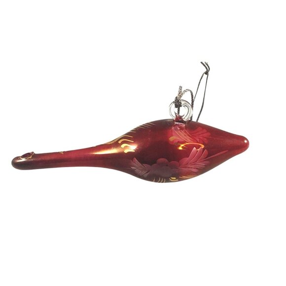 Handcrafted Egyptian Red Glass Ornament With 24K Gold Trim Accents - Picture 1 of 8